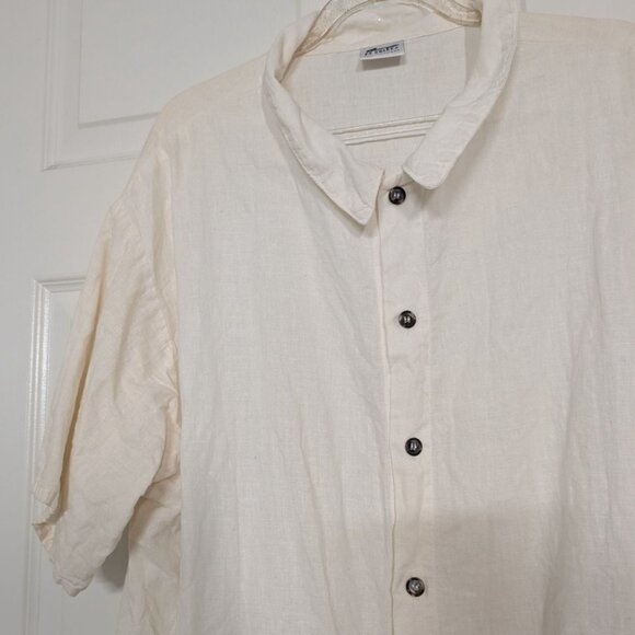 CP Shades Linen Cotton Shirt Womens Size Large White Button Front Short Sleeve - Picture 2 of 13